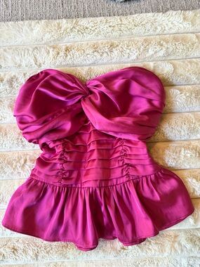 Express pink satin bow strapless, corset, peplum, top size small